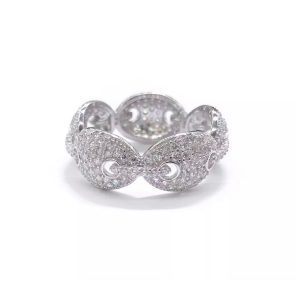 925 Sterling Silver ICED OUT BLING GUCCI LINK RING - Picture 6 of 8